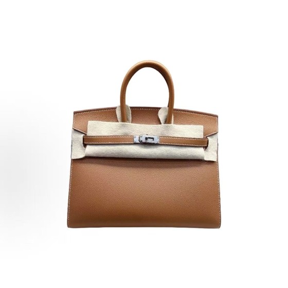 HERMES Birkin 25 Silver clasp platinum handbag 25 Women\'s Edition 37 Gold Brown